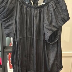 Anthropologie Blue Black Relaxed Pleated Blouse
